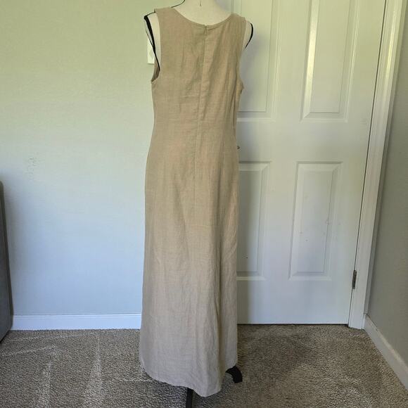 J. Crew Womens 100% Linen Maxi Dress Sz 8 Beige Sleeveless Scoop Neck Minimalist - Picture 4 of 9